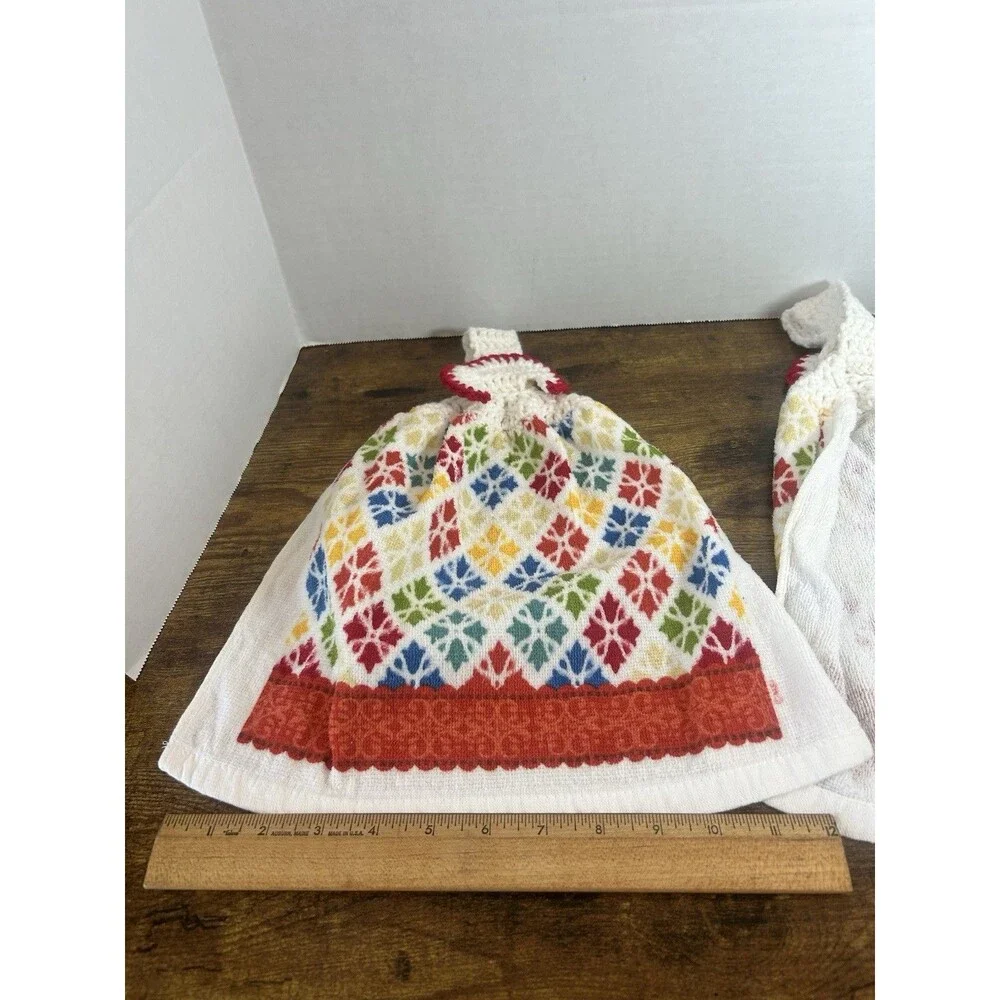 Set 2 Crochet Top Hanging Kitchen Towels Colorful Nordic Farmhouse Decor